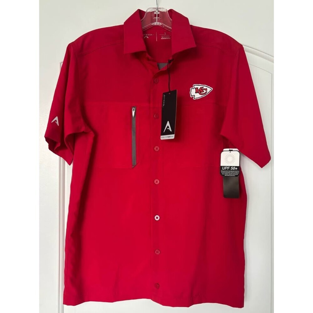 NWT Antigua Men's SMALL Kansas City Chiefs Kickoff Woven Shirt red